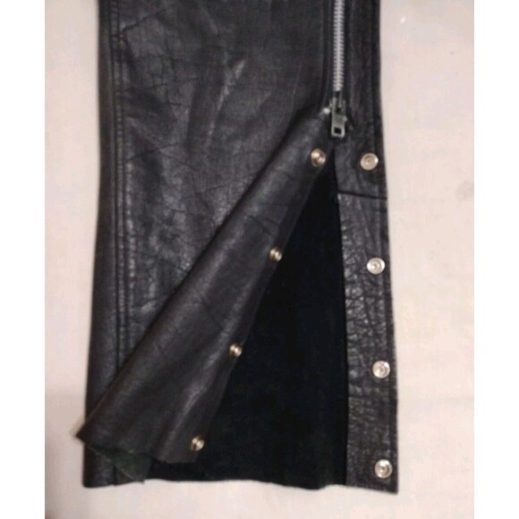 Vintage MOB Black Leather Biker Chaps Medium Unisex Y2K Punk Festival Edgy Rider - Picture 8 of 16